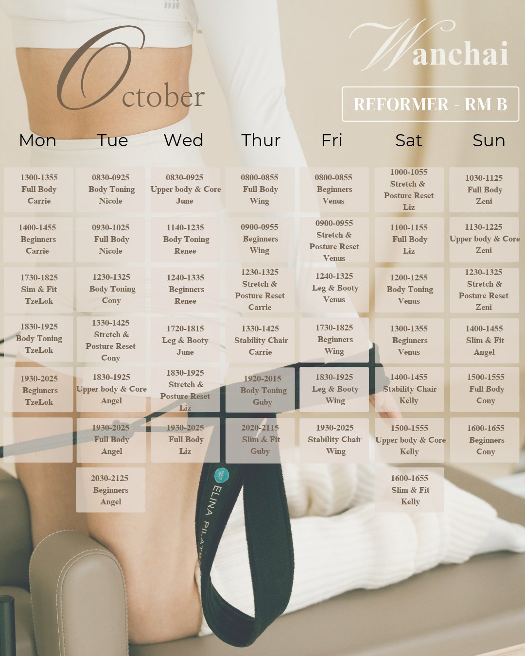 Wan Chai Reformer Room B October timetable